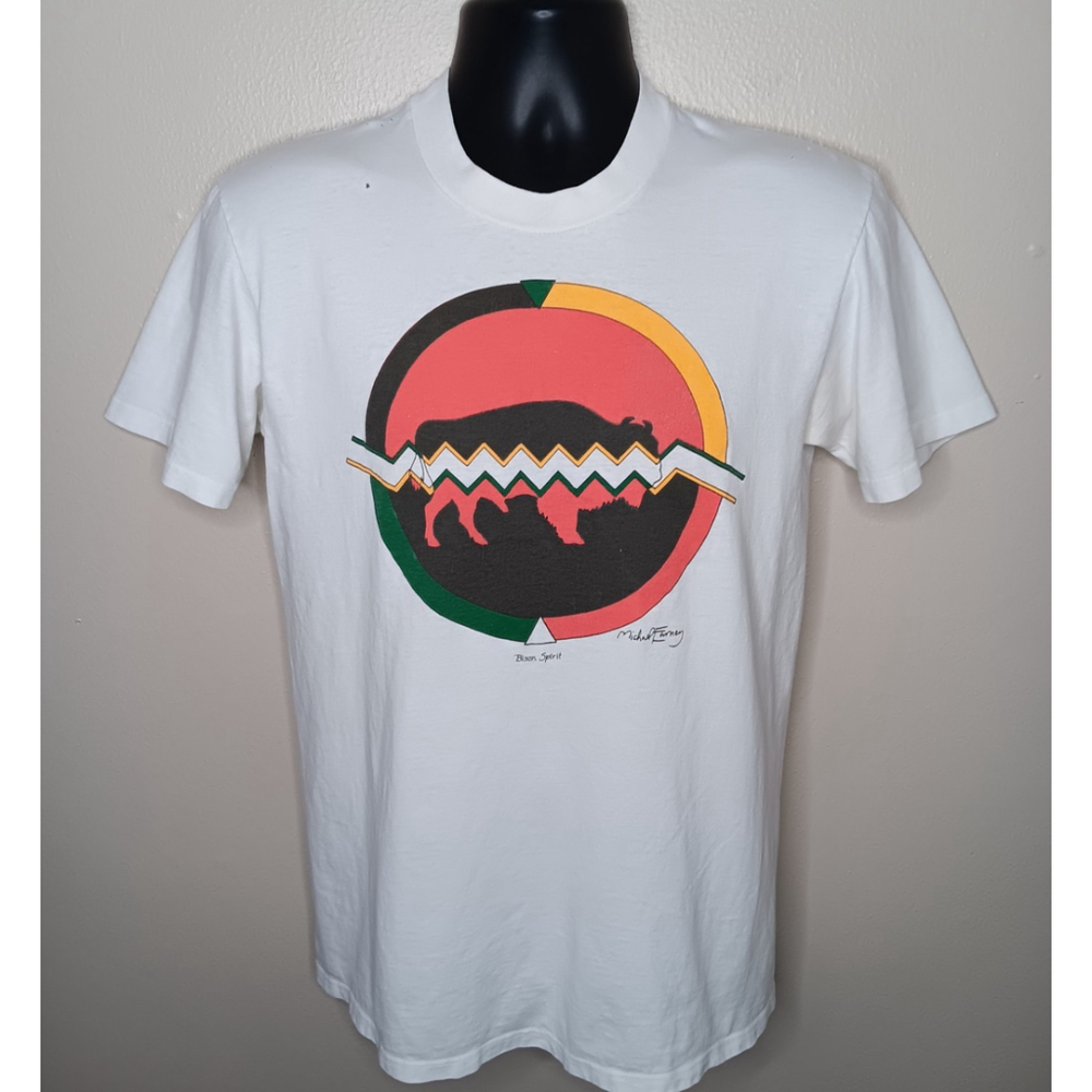 VTG 80s 90s Michael Farney Bison Spirit Medium T-shirt Single Stitch Art Tee USA